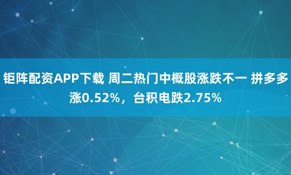 钜阵配资APP下载 周二热门中概股涨跌不一 拼多多涨0.52%，台积电跌2.75%